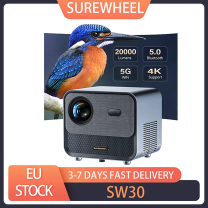 SUREWHEEL SW30 projektorius automatinio fokusavimo vietinis 1080P 4K palaikymas 220 colių ekranas 5G WiFi ir Bluetooth 5.0 12000 liumenų išmaniojo televizoriaus sistema