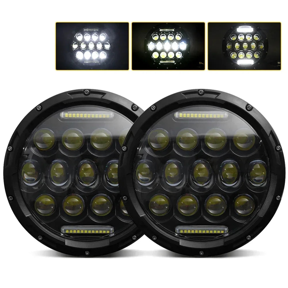 7 colių LED priekiniai žibintai Angel Eye White DRL tolimosios šviesos su gintariniu posūkio signalu CREE LED atsparus vandeniui, motociklui, priekinių žibintų visureigiui