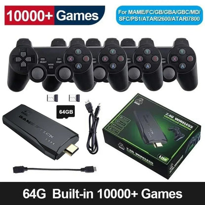 Vaizdo žaidimų konsolė 2.4G dvigubas belaidis valdiklis Game Stick 4K 20000 žaidimai 128 64 32GB retro žaidimai, skirti PS1/GBA