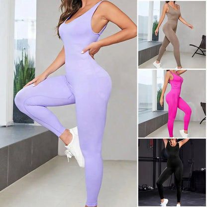 Skinny Yoga Romper Moteriškas Sexy Yoga Gym Kombinezonas U formos iškirpte be rankovių, kryžminio kryžminio nugaros be nugaros, kūno rengybos drabužiai sportui