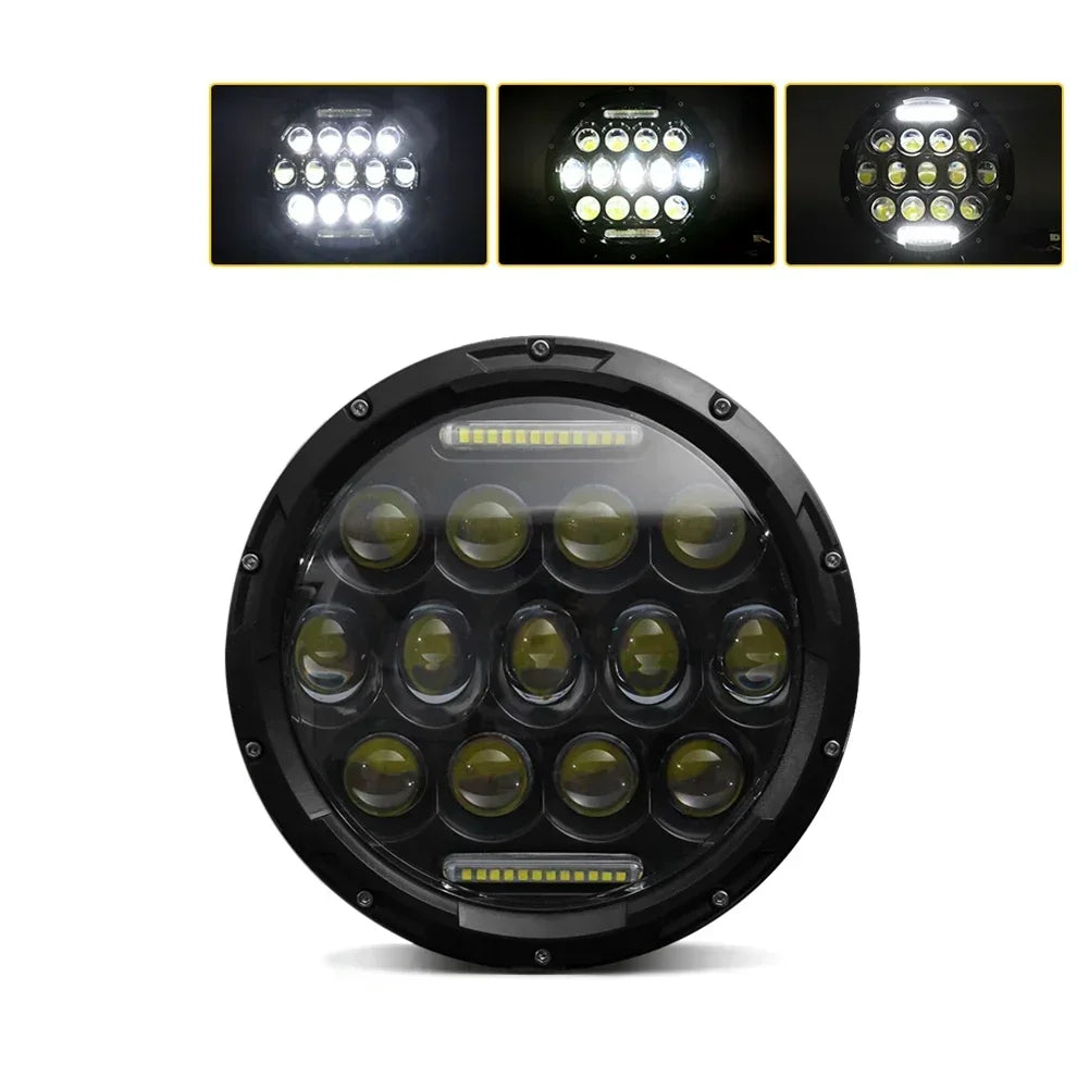 7 colių LED priekiniai žibintai Angel Eye White DRL tolimosios šviesos su gintariniu posūkio signalu CREE LED atsparus vandeniui, motociklui, priekinių žibintų visureigiui