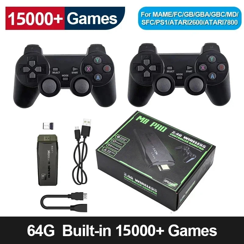 Vaizdo žaidimų konsolė 2.4G dvigubas belaidis valdiklis Game Stick 4K 20000 žaidimai 128 64 32GB retro žaidimai, skirti PS1/GBA